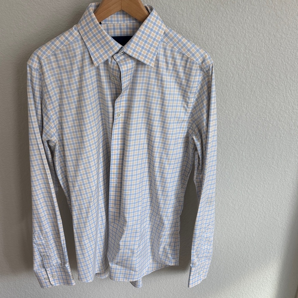 David Donahue Blue and Cream Check Shirt